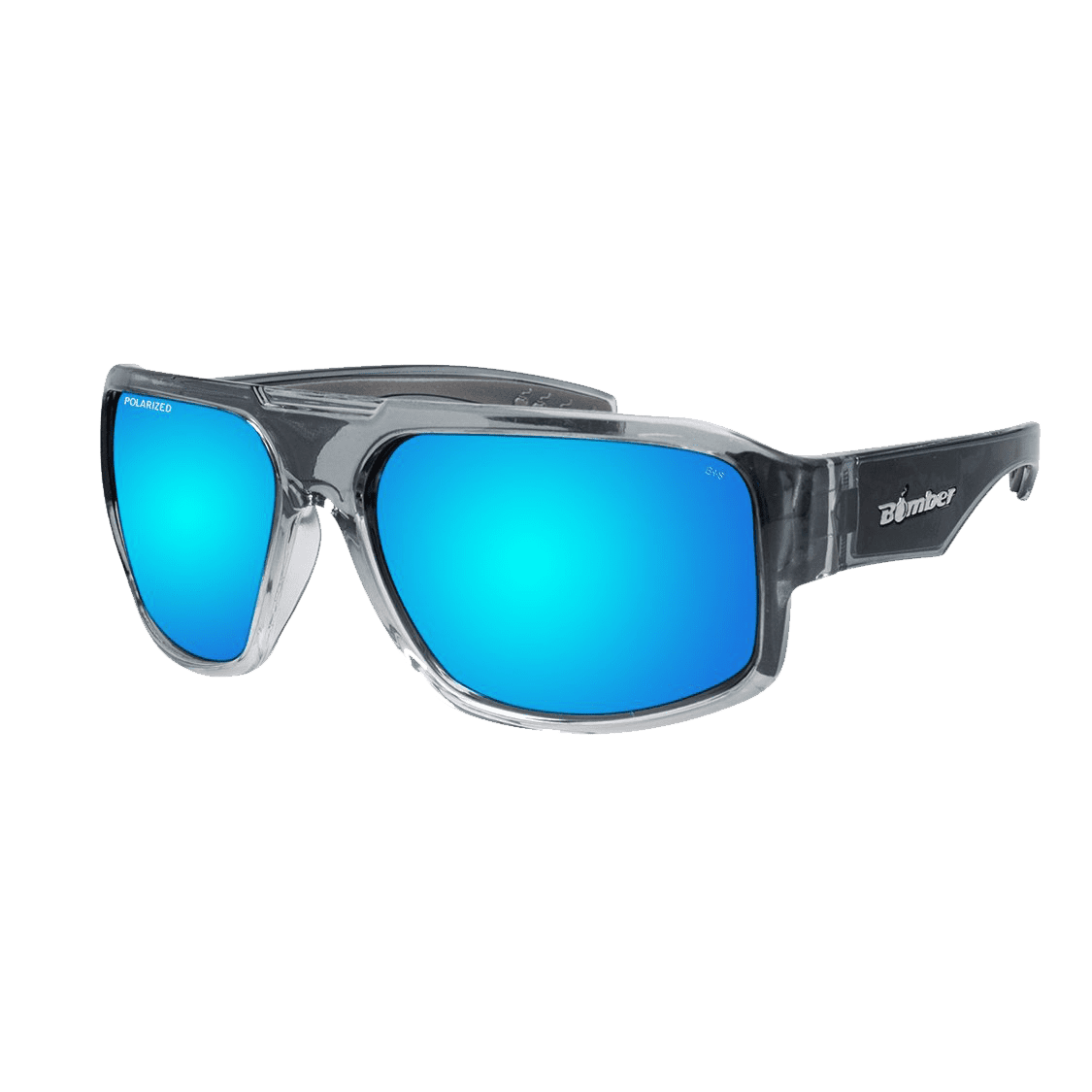 M114ICE Mega Bomb affordable ice blue mirrored polarized floating sunglasses with crystal frame M114ICE Mega Bomb Gafas de Sol Polarizadas cristal que flotan con espejo hielo azul lente Seguridad calificado ANSI Z87+